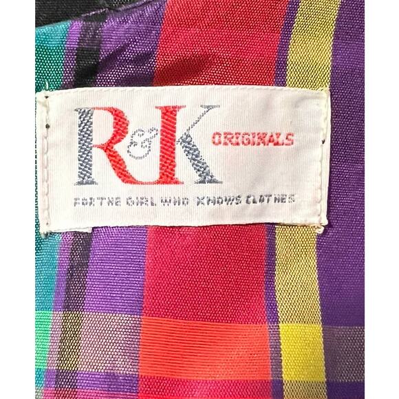Vintage R & K Originals Union Tag Taffeta Plaid Dress Size 12 Purple Red Holiday - Picture 7 of 15
